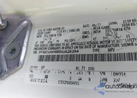 2013 Ford Escape Sel from USA, damaged, VIN 1FMCU0H98DUA26294